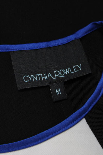 Cynthia Rowley Women Black Polyester Round Neck Button Long Sleeve Top Size M