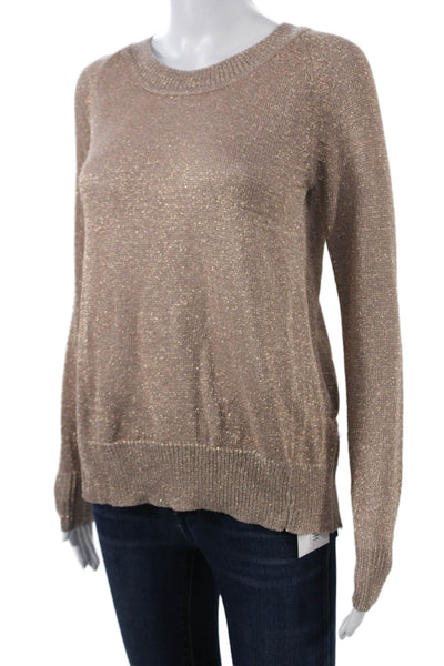 Millau Womens Pullover Sweater Beige Crew Neck 100% Cotton Long Sleeve Size S