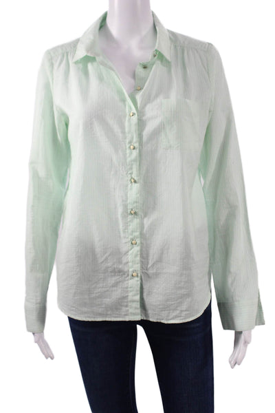 Comptoir Des Cotonniers Womens Striped Light Blue Cotton Button-Up Size 40