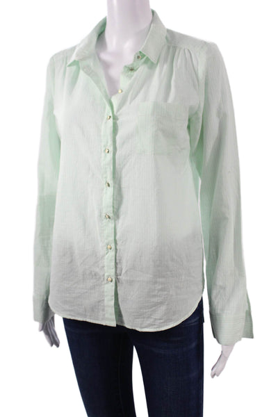 Comptoir Des Cotonniers Womens Striped Light Blue Cotton Button-Up Size 40