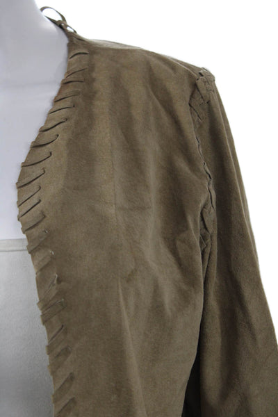Claudie Pierlot Womens Brown Leather Suede Lace Up Jacket Bohemian Size 2
