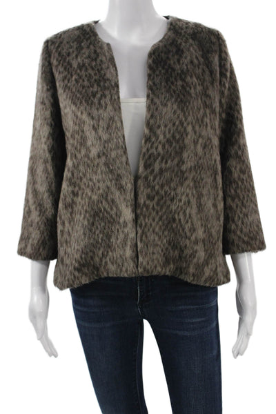 Waverly Grey Womens Brown Leopard Print Jacket 3/4 Sleeve Round Neck Size 2