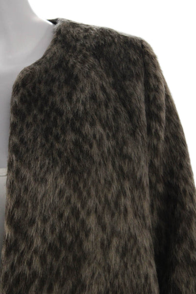 Waverly Grey Womens Brown Leopard Print Jacket 3/4 Sleeve Round Neck Size 2