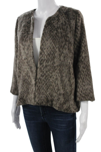 Waverly Grey Womens Brown Leopard Print Jacket 3/4 Sleeve Round Neck Size 2