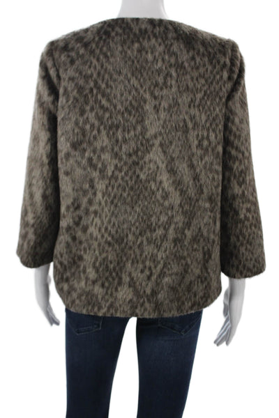 Waverly Grey Womens Brown Leopard Print Jacket 3/4 Sleeve Round Neck Size 2
