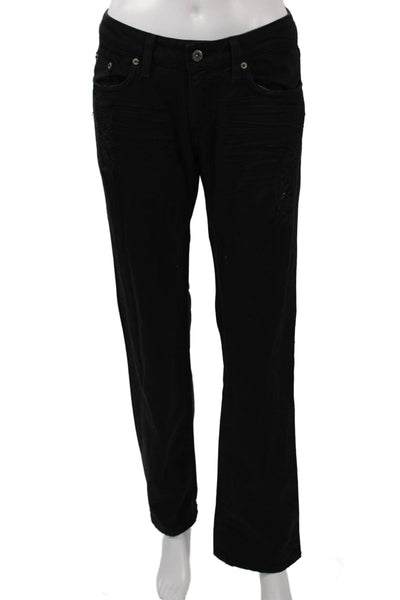 Carmar Womens Straight Jeans Black Button Low Rise 100% Cotton Size 27
