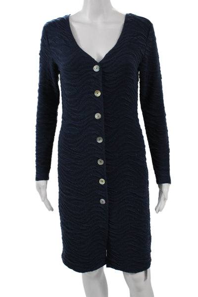 Courage.b Women Sweater Dress Dark Blue V Neck Long Sleeve Knee Length Size M