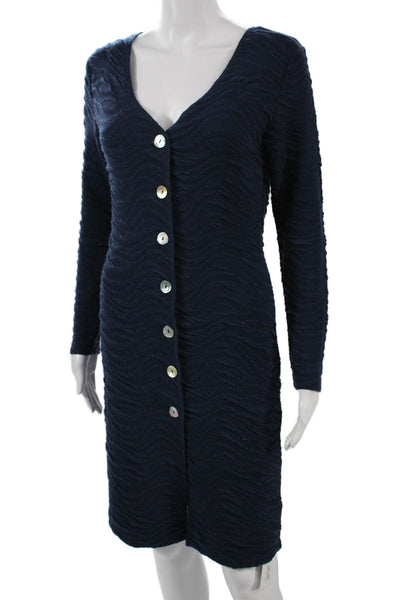 Courage.b Women Sweater Dress Dark Blue V Neck Long Sleeve Knee Length Size M