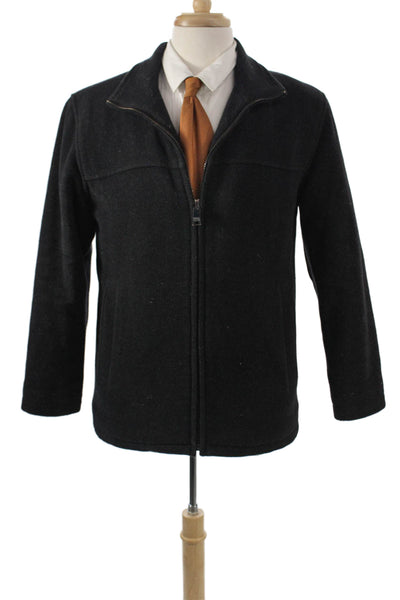 Marc New York Mens Jacket Black Collared Zip Long Sleeve Solid Fall Size S