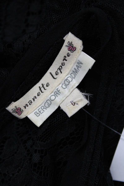 Nanette Lepore Women Black Lace Paisley Crew Neck Short Sleeve Blouse Size 0