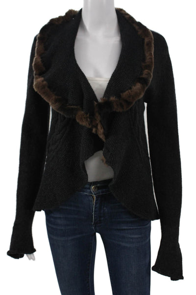 D Exterior Unisex Cardigan Black Solid Long Sleeve Wool Blend Designer Size M