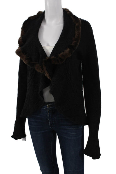 D Exterior Unisex Cardigan Black Solid Long Sleeve Wool Blend Designer Size M