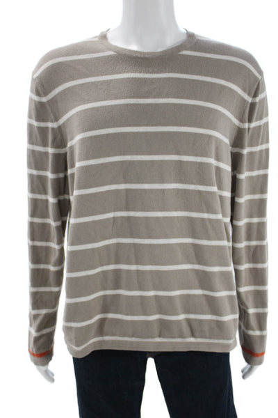 Banana Republic Mens Striped Cotton Crew Neck Sweater Beige Size XL