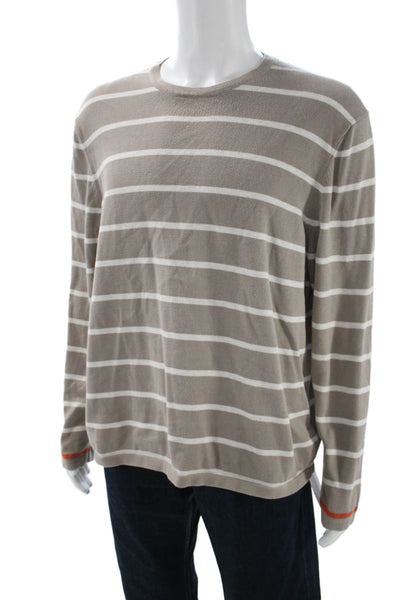 Banana Republic Mens Striped Cotton Crew Neck Sweater Beige Size XL