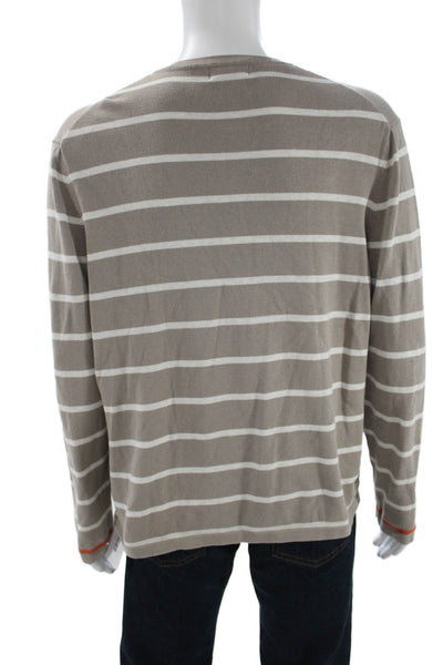 Banana Republic Mens Striped Cotton Crew Neck Sweater Beige Size XL