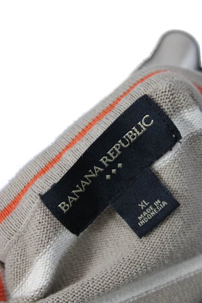 Banana Republic Mens Striped Cotton Crew Neck Sweater Beige Size XL