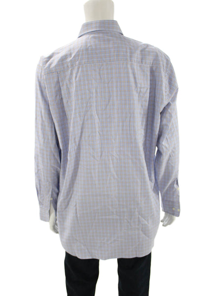 David Donahue Mens Plaid Button Down Shirt Blue Cotton Size 17.5 34/35