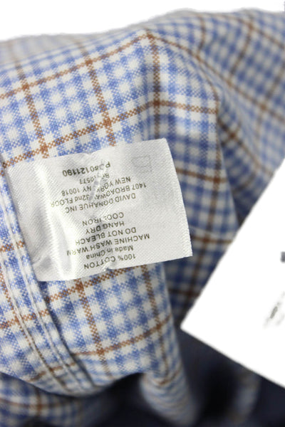 David Donahue Mens Plaid Button Down Shirt Blue Cotton Size 17.5 34/35