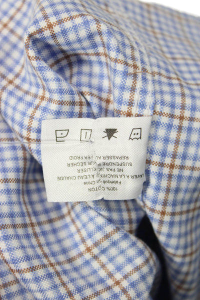 David Donahue Mens Plaid Button Down Shirt Blue Cotton Size 17.5 34/35