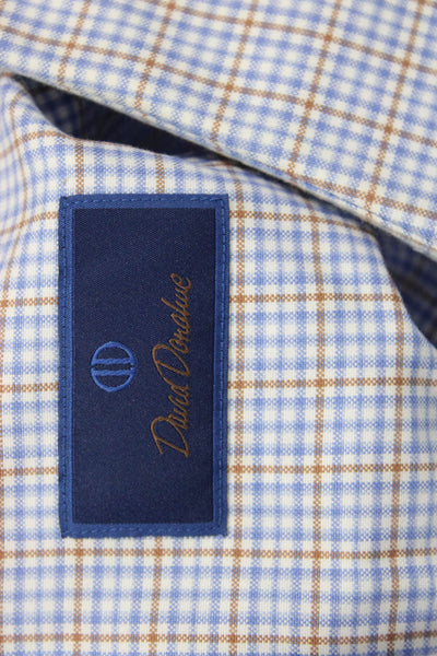 David Donahue Mens Plaid Button Down Shirt Blue Cotton Size 17.5 34/35