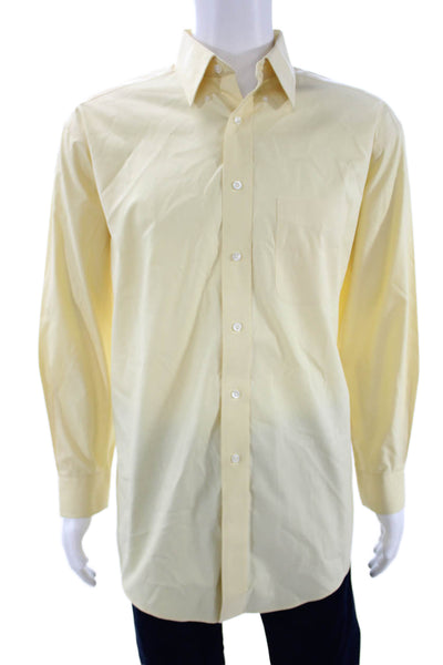 Roundtree & Yorke Mens Point Collar Dress Shirt Beige 100% Cotton Size 15.5