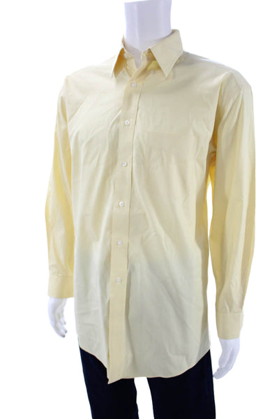 Roundtree & Yorke Mens Point Collar Dress Shirt Beige 100% Cotton Size 15.5
