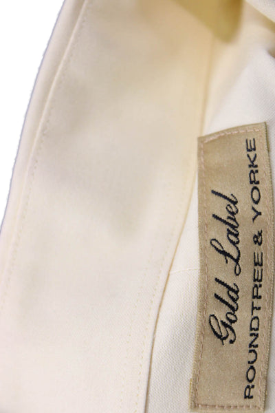 Roundtree & Yorke Mens Point Collar Dress Shirt Beige 100% Cotton Size 15.5