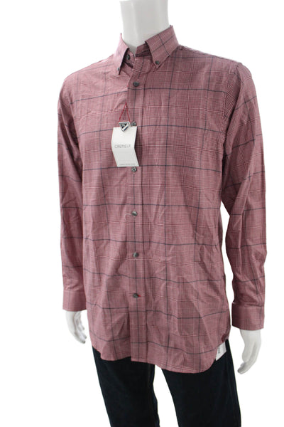 Cremieux Mens Button-Down Dress Shirt Red Check Collared Long Sleeve Size M