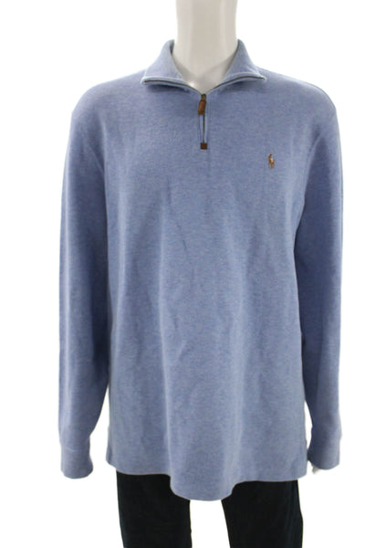 Polo Ralph Lauren Men Pullover Sweater Light Blue Mock Neck Zip Cotton Size XL