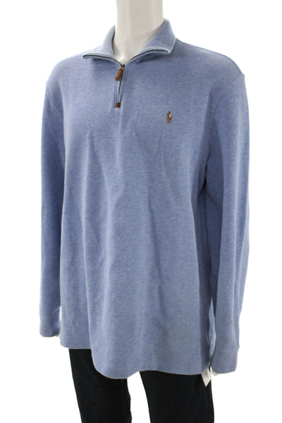 Polo Ralph Lauren Men Pullover Sweater Light Blue Mock Neck Zip Cotton Size XL