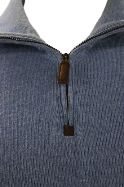 Polo Ralph Lauren Men Pullover Sweater Light Blue Mock Neck Zip Cotton Size XL