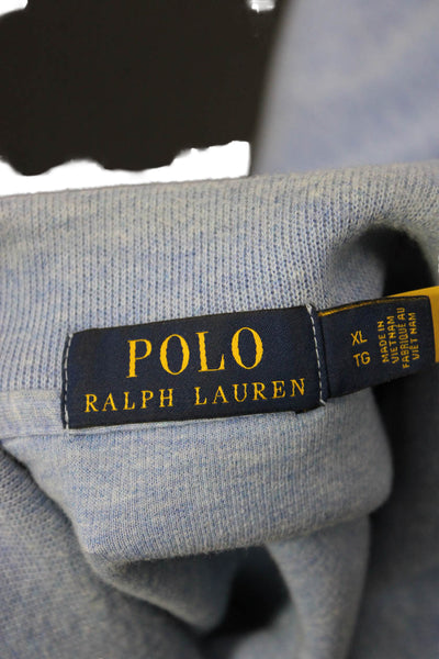 Polo Ralph Lauren Men Pullover Sweater Light Blue Mock Neck Zip Cotton Size XL