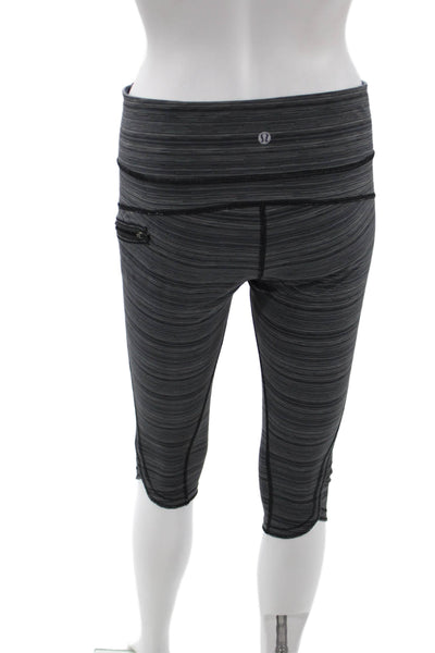 Lululemon Womens Dark Gray Striped Capri Leggings Zip Size 8