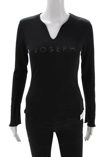 Joseph Womens Basic Jersey T-Shirt Black V-Neck Long Sleeve 100% Cotton Size 2