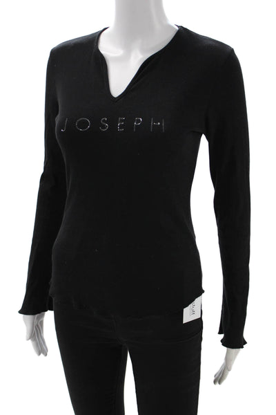 Joseph Womens Basic Jersey T-Shirt Black V-Neck Long Sleeve 100% Cotton Size 2