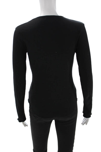 Joseph Womens Basic Jersey T-Shirt Black V-Neck Long Sleeve 100% Cotton Size 2