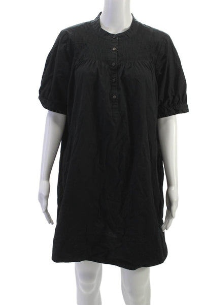 J Crew Women Shirt Dress Black Cotton Button High Neck Short Sleeve Mini Size M