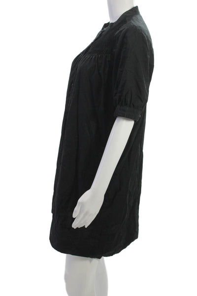 J Crew Women Shirt Dress Black Cotton Button High Neck Short Sleeve Mini Size M