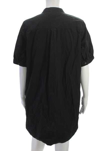 J Crew Women Shirt Dress Black Cotton Button High Neck Short Sleeve Mini Size M
