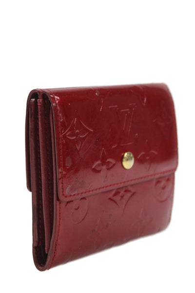 Louis Vuitton Womens Patent Vernis Leather Compact Elise Bifold Wallet Red