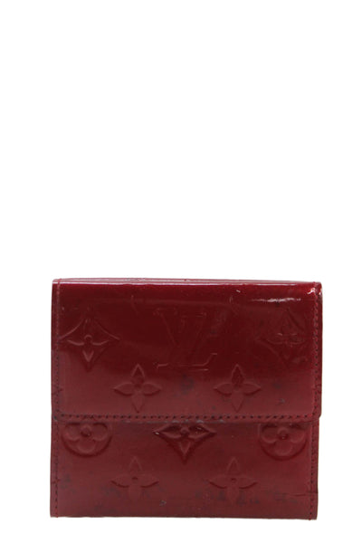 Louis Vuitton Womens Patent Vernis Leather Compact Elise Bifold Wallet Red