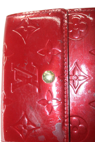 Louis Vuitton Womens Patent Vernis Leather Compact Elise Bifold Wallet Red