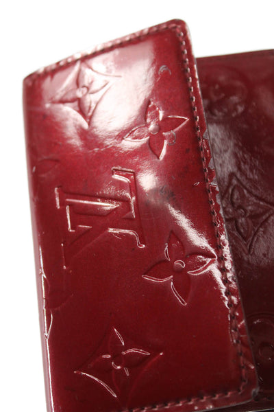 Louis Vuitton Womens Patent Vernis Leather Compact Elise Bifold Wallet Red