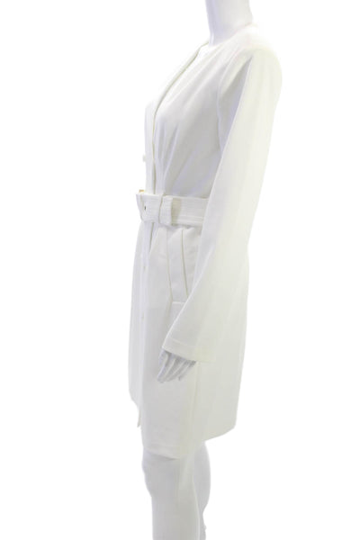 Calvin Klein Women White V-Neck Long Sleeve Jacket Dress Buckle Waist Size 4