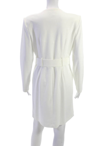 Calvin Klein Women White V-Neck Long Sleeve Jacket Dress Buckle Waist Size 4