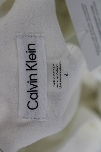 Calvin Klein Women White V-Neck Long Sleeve Jacket Dress Buckle Waist Size 4