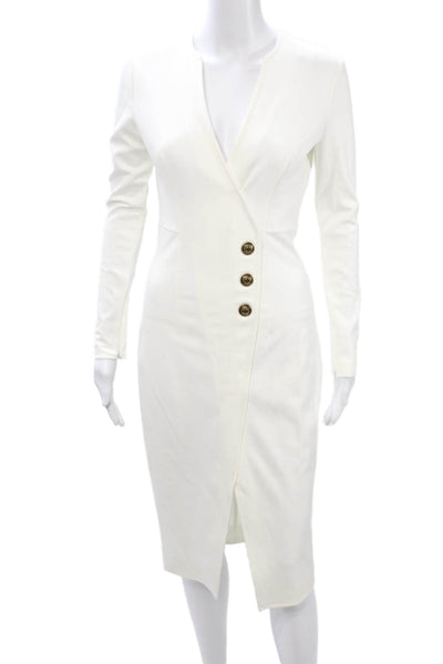 Pinko Womens Sheath Pencil Dress White V-Neck Long Sleeve Knee Length Size 2