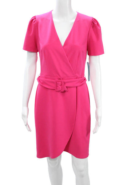 London Times Womens Pink Wrap Dress Short Sleeve V Neck Mini Size 4