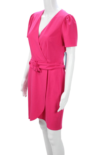 London Times Womens Pink Wrap Dress Short Sleeve V Neck Mini Size 4