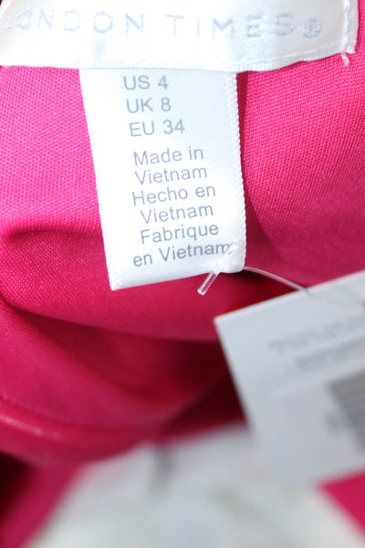 London Times Womens Pink Wrap Dress Short Sleeve V Neck Mini Size 4